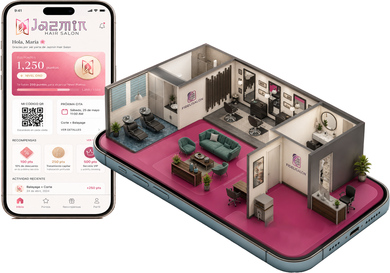 FideliSalon en celular y salón